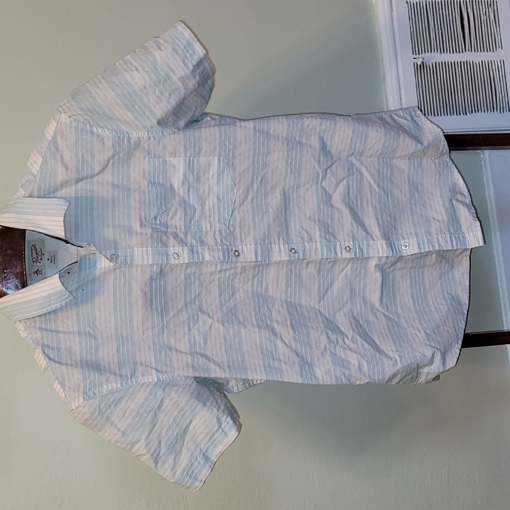 Original Penguin short sleeve button up blue white stripe heritage slim fit